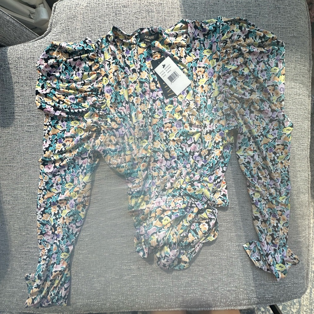 AFRM floral puff sleeve wrap top small-NWT